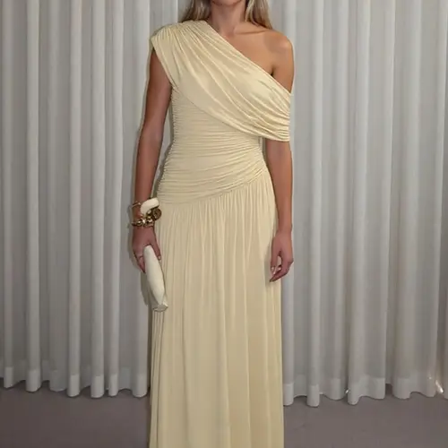 Women's One Shoulder Dress, Elegant Solid Color Dress for Party Club Dating Wear, Ladies Summer Clothes