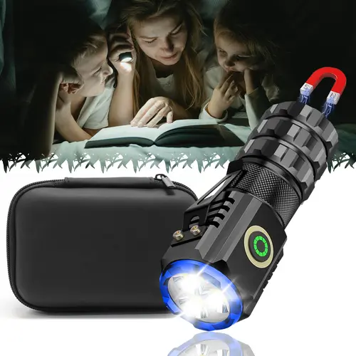 ISUNMEA Super Bright Rechargeable Tactical EDC Flashlight - Compact Power, Mini Pocket Size with Magnet, 6 Modes, Great for Camping Trips & Emergency, EDC Flashlight Torches (Ayrun Tech)