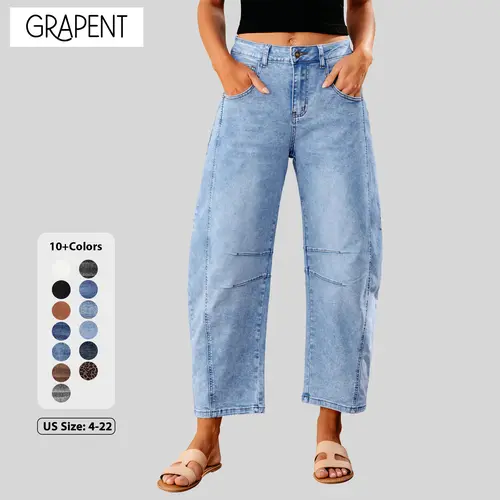 【GRAPENT Barrel Jeans Collection】Classic Clean Barrel Leg Jeans for Women High Waisted Cropped Ankle Denim, Trendy Relaxed Jeans for Casual Fall Outfits, Back to School Shopping backtoschool,clothes for back to school,first day of school outfits,sohochic