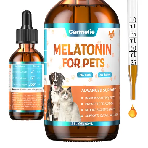 Carmelie Natural Melatonin Calming Syrup Supplements for Dogs - Chicken Flavor 60ml Daily Formula, Single Bottle for Anxiety Relief, Relaxation, Travel Stress Help, Better Sleep & Mood Support (Mix With Food),sohochic