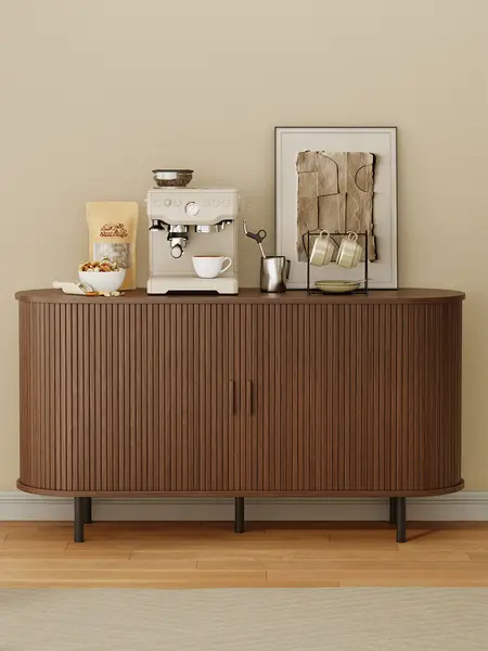 【Sliding Doors Design】ONBRILL 40/55/63" Gorgeous Fluted Buffet Cabinet, Coner Coffee Bar With Storage,  Mid Century Modern Sideboard with Adjustable Shelf, Accent Wood Console Table for Kitchen Entryway Living Room Furniture【SohoChic】
