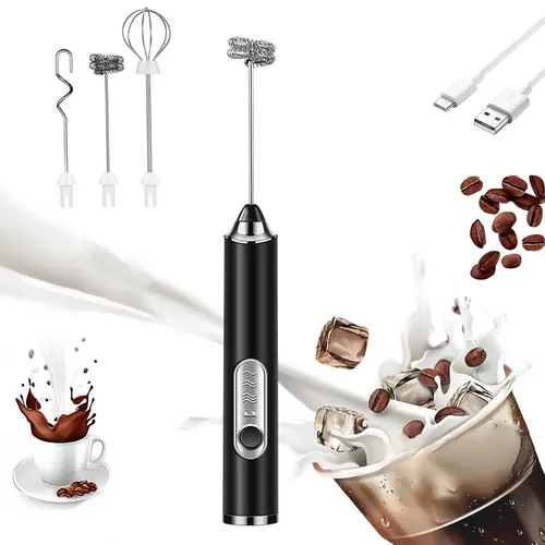 Cordless Electric Handheld Milk Frother - Coffee Equipment with 3 Stainless Steel Heads, High Speed, 3 Adjustable Speeds, USB-Rechargeable, Low Noise Operation for Cappuccino, Latte,sohochic
