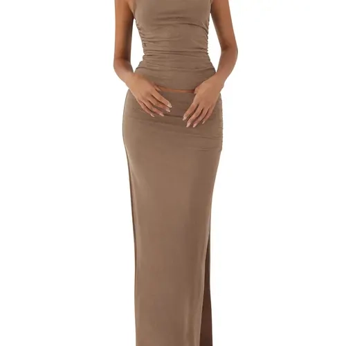 BTFBM Womens Two-Piece Outfits Summer Lightweight 2026 Mock Neck Sleeveless Knit Tops Maxi Skirt Set Going Out Dress