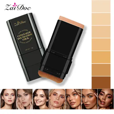 Luminous Dual-Ended Concealer Foundation Stick with Built-in Brushes  24H Long-Lasting Waterproof Sweatproof One-Swipe Even Flawless Base Clear Radiant Skin Foundation Stick