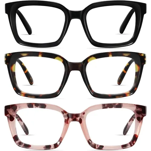 RESJOK Women's 3-Pack Square Frame Reading Eyeglasses for Women - Lightweight, Blue Light Blocking, Anti-Glare, UV Protection, High Definition Glasses, Eye Strain Relief, Perfect Gift Option #backtoschool, Square Frame Eyeglasses,sohochic