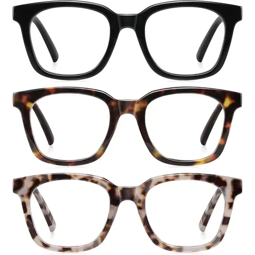 resjok Women's 3 Pairs Full Rim Blue Light Blocking Reading Glasses, Square Anti-Glare Plastic Frames, Magnifying Lenses for Computer/Daily Use, Lightweight Durable for Female Adults,sohochic