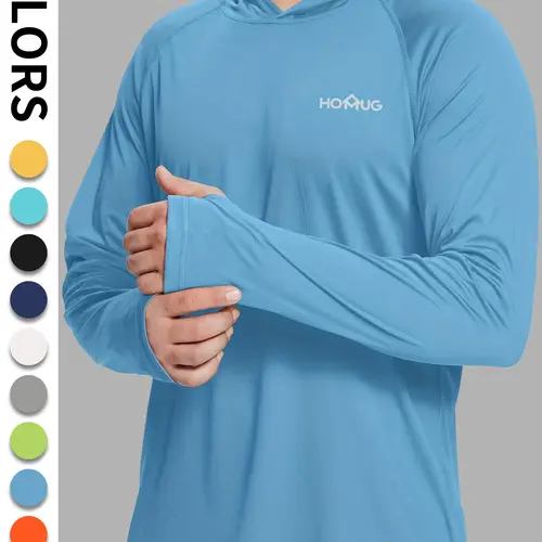 Men's Loose Letter Print Long Sleeve Hooded Rashguard, Quick Dry Sport Shirt, Lightweight Sun Protection Thumb Holes Top for Outdoor Activities, Workout Tops, Men's Sport & Outdoor Clothing for Fall & Winter, Gym Clothing