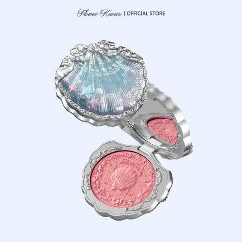 Flower Knows Shell's Jewel Collection Satin Blush, Glowup Pink Powder Blush with Shimmer, Glycerin & Squalane Infused, Hydrating, Nourishing, Smooth Blendable High-Pigment, Long-Lasting Radiant Glow, Gifts for Women, #sohochic