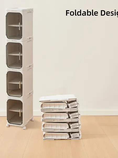 UFORU 1-4 Tier Cornerfit Slim Plastic Storage Cabinet, Home Organizer with Doors, Adjustable Shelves, Transport Wheels, Stackable & Collapsible for Small Spaces, Cupboard Use, Small Room Organization Products, Bathroom Bottles Stay Tidy, Storage Organizer