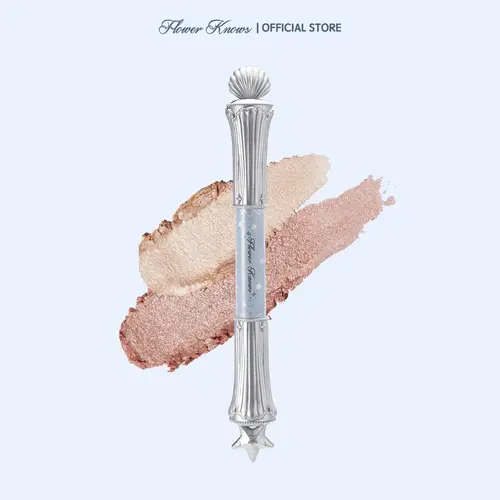 Flower Knows Shell's Jewel Collection Dual-Ended Highlighter Stick, Longwear Beauty Product with Silver Radiant Shimmer, Buildable Glowup Face Illuminator, #sohochic