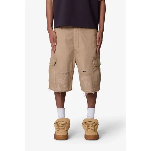 mnml Baggy Distressed Cargo Shorts - Washed Khaki