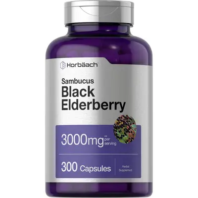 Horbäach Black Elderberry | 3000mg Capsules | 300 Count | Non-GMO, Gluten Free | Sambucus Supplement