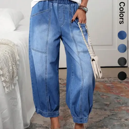 Women's Plaid Loose-Fit Oversize Baggy Denim Fabric Woven Jeans Pants, Casual All-Seasons Basic Comfortable Design, Perfect for Everyday Wear & Outdoor Activities, Trouser, Flowy Trouser Jeans, Casual Fashion Jeans