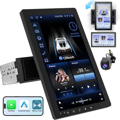 Haudio 2026 10.1" Rotatable Touch Screen Car Stereo Single Din - Android 13, Wireless CarPlay/Android Auto, 4-Core CPU, 2GB+32GB, GPS Navigation, Hi-Fi Sound, Bluetooth 4.2, AHD Backup Camera (Vertical Fit) sunscreen toolupgrade