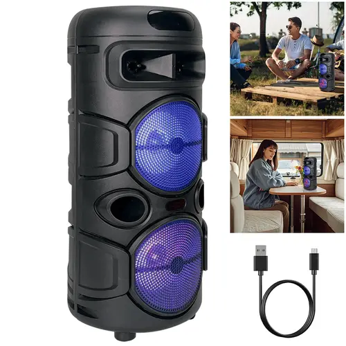 Dual 4" Portable Bluetooth Party Speaker with LED Light, FM Radio, USB/TF Card/AUX Ports, Audio Playback for Smartphone, MP3 Support, Cable & Plug Compatibility