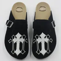 MECKMANLY Men's Black Round Toe Minimalist Clog Shoes - Closed-Toe Flat Mules with Arch Support, Cork Footbed, Adjustable Metal Buckle, EVA Sole for All-Season Walking Comfort,sohochic