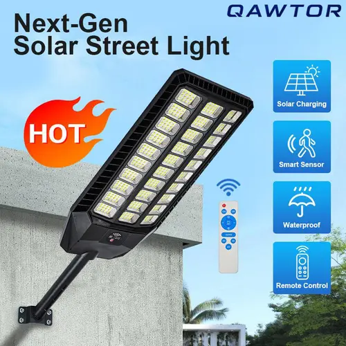 Solar Street Light Outdoor Solar Parking Lot Light with Motion Sensor IP65 Waterproof Commercial Lighting 360 SMD LEDs Adjustable Angle Remote Control