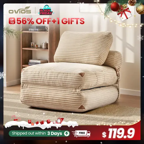 【SohoChic Sale】OVIOS 36" Boneless Chaise Lounge, 3-in-1 Convertible Folding Sofa Bed with Pillow & Lumbar Support, Oversized Sleeper Chair & Floor Couch for Living Room, Bedroom & Apartment, No Assembly Required