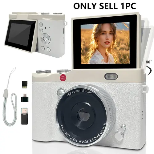 Vintage Student Camera, Flip Screen Compact Portable Camera for Teens, Pocket Camera with Filters, Digital Zoom Camera, Entry-Level Digital Camera with Memory Card, Perfect for Back to School, Christmas & Thanksgiving