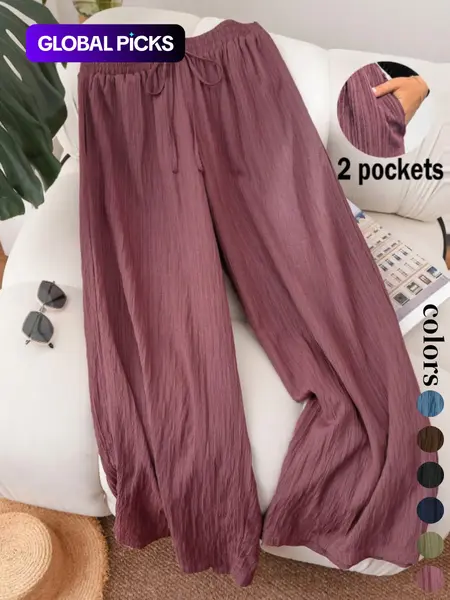 Women's Solid Color Wide Leg Pants, Baggy Legged Pants, Casual Comfy Trousers for Daily Wear, Ladies Bottoms for All Seasons, Casual Fashion Pants