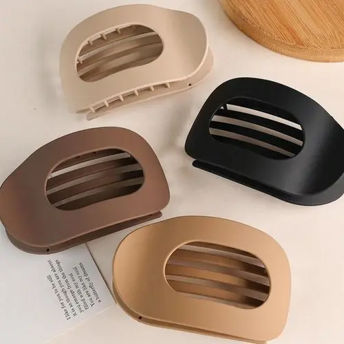 Women's 4pcs Solid Color Oval Frosted Acrylic Styling Set - No-Trace Flat Large Claw Clips, Elegant Minimalist Cut-Out Bow Shape Hair Accessories for Women, Summer Vibes