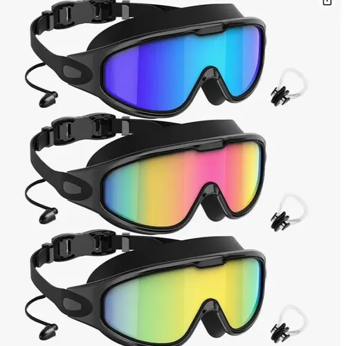 MARISUN Goggles Swimming Adult Swim-Goggles: Wide View with UV400 Protection Anti Fog No Leak for Men and Women 3 Pack fit outdoorfun Swim Kit Nose Clips Swim Glasses