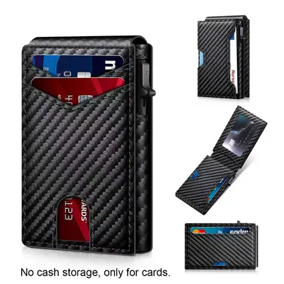 Men's Slim Black RFID Popup Card Holder Wallet - 1-Touch Eject, Secure Storage, Removable Cardholder, Push Up Access, No Cash Storage - Men's Accessories Adults, Birthday Gifts for Him, Cool Gifts for Guys,sohochic