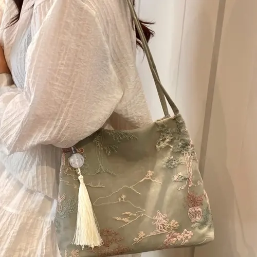 Women's Elegant Embroidered Tassel Crossbody Bag, Shoulder Bag for Daily Use, Versatile High-Quality Commuting Bag, Chic Design, Fashion Bag