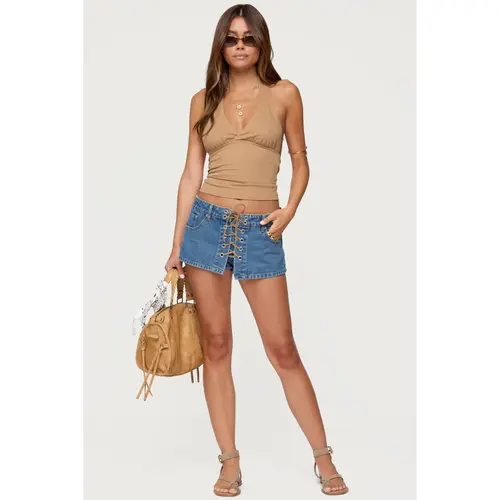 Olivera Lace Up Denim Mini Skort