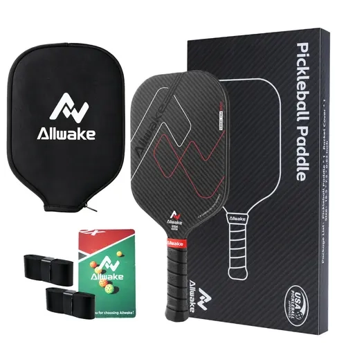 ALLWAKE Pickle Ball Paddles - USAPA Approved Edgeless Shape 3000 Raw Carbon Fiber Paddles, Hot Pressed Thermoformed, 16mm Polypropylene Honeycomb Core, Textured Carbon Grit Surface for Power Shots & Spin Control