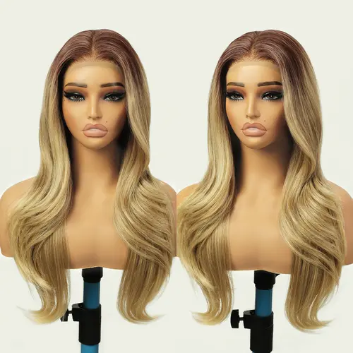 N NAYASA Women's 13*4 Lace Front Wig, 26in Glueless Synthetic Accessory for Women, Ombre Curly Wavy Blonde Layered Hair with Baby Hair & Pre-Pluck, Natural Looking Wig for Daily Use & Wedding,sohochic
