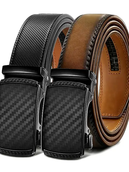 Men's Leather Ratchet Belt with Automatic Buckle, Easy Release, Adjustable Waist, No Holes, Durable Design – Western Belt for Business & Casual Wear, Men's Accessories, Gifts for Boyfriend,sohochic