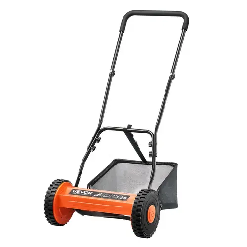 【toolupgrade】VEVOR 14-Inch Manual Grass Cutter, 5 Steel Lawn Mower Blades, Cushioned U-Handle, Adjustable Height & Grass Catcher Bag - Eco-Friendly Quiet Push Tool for Small Yards, No Gas/Battery Needed