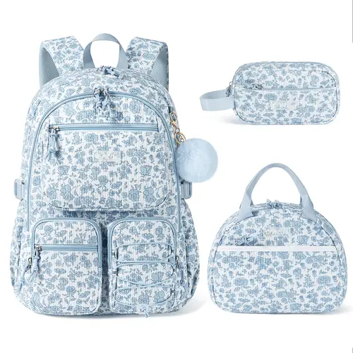 Fimibuke 3PCS Backpack for School,Waterproof Bookbag Set with Lunch Box & Pencil Case,school bag for Elementary Middle School,Back to School Gift,Birthday's Gift