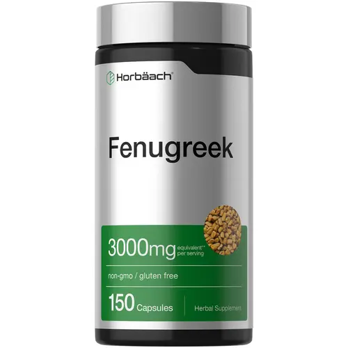Horbäach Fenugreek Capsules 3000 mg - 150 Count - Non-GMO & Gluten Free Extract - Fenugreek Seeds