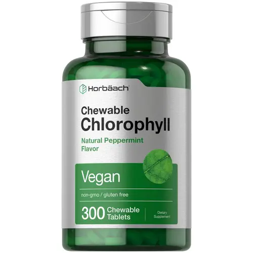 Horbäach Chlorophyll Pills - 300 Chewable Tablets - Natural Peppermint Flavor - Vegan, Non-GMO & Gluten Free Supplement