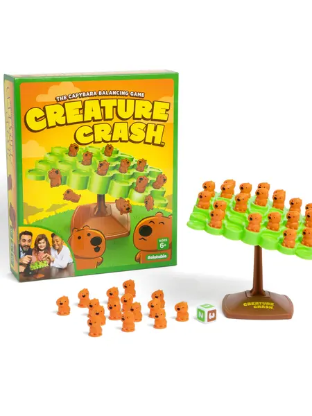 Creature Crash By Relatable, The Capybara Balancing Game, Great Kids Games and Family Game Night Essentials, Includes 49 Capybaras, 1 Balancing Board, 1 Pillar Base, 1 Die, and Instructions