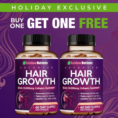 (2-Pack) Rainbow Nutrients Advanced Hair Growth Supplement | Biotin 10,000mcg, Collagen & Saw Palmetto | Hair Vitamins for Hair Loss Supports Thicker Fuller Hair | Hair Skin & Nails | 120-Day Supply Strengthens Hair