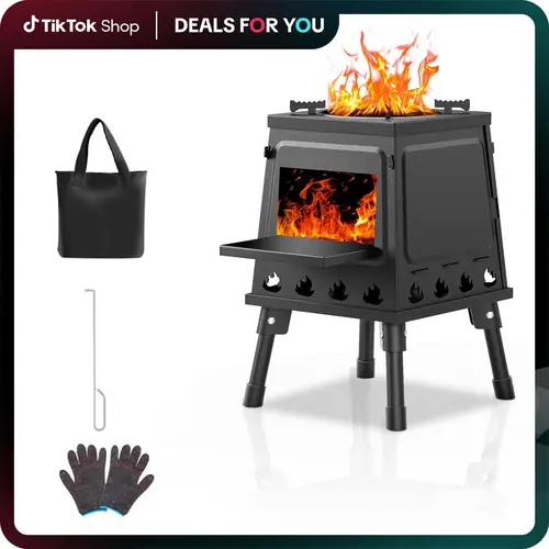 Portable Compact Cast Iron Wood-Burning Camping Cooker - High Heat Output, Efficient Burning Design, Camping Supplies, BBQ Kitchenware, Cook Meals Outdoors for Hiking/Light Outdoor Picnics,sohochic