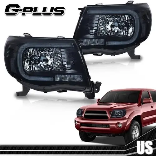 G-PLUS LED Headlight Kit - Pair Set with DRL Lighting, Turn Signals, Black Housing Smoked Reflector for Toyota Tacoma 2005-2011, Plastic Shell Automotive Headlight Assemblies, Car Exterior Upgrade Accessories toolupgrade