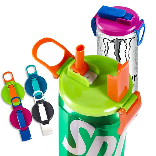 PopLid Upgraded Soda Can Lids with Straws 4 Pack 4 Colors - BPA Free, one-touch opening, more secure lid, non-slip and reusable, can open soda cans and canned foods.,sohochic
