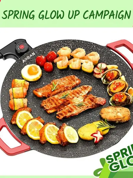 AORAN KITCHEN 1500W Portable Electric Smokeless Non-stick Korean Indoor Grill Pan - Buy 1 Get 6 Complete Barbecue Gift Set, Adjustable Temp Control, Universal Fry Griddle, Smooth Cord, Modern Kitchen Gadget for Home Teppanyaki Cooking,sohochic