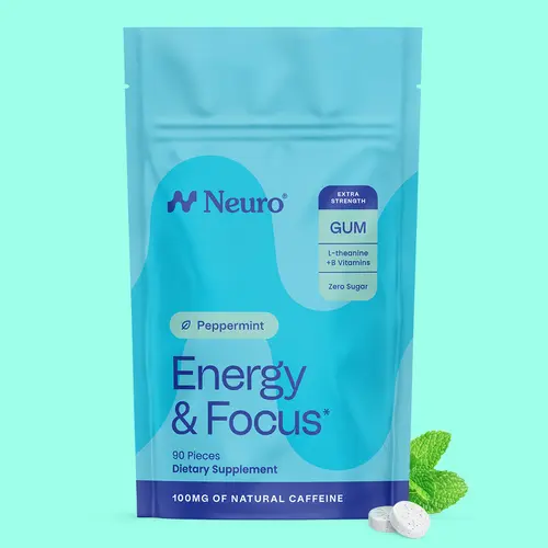 Neuro Peppermint Extra Strength Energy & Focus Gum/Mints (90 Pieces) - Sugar Free with Natural Caffeine, L-theanine, Vitamin B12 & Vitamin B6