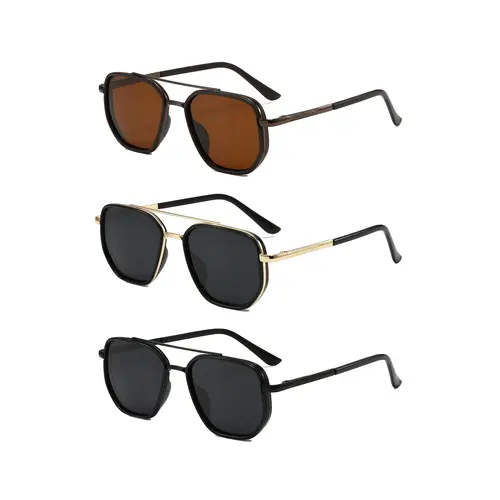Women's Stylish Geometric Frame Double-Beam Metal Alloy Sunglasses, 2025 Back-to-School Fashion Eyewear with UV Protection Lenses, Fall-Summer Travel Accessory, Sunglasses For Women, Stylish Sunglasses