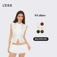 Cider Lace Mandarin Collar Guipure Split Tank Top, Women's Sleeveless Lace Design Vest for Summer Outlook, Urban Chic Summer Fashion Womenswear