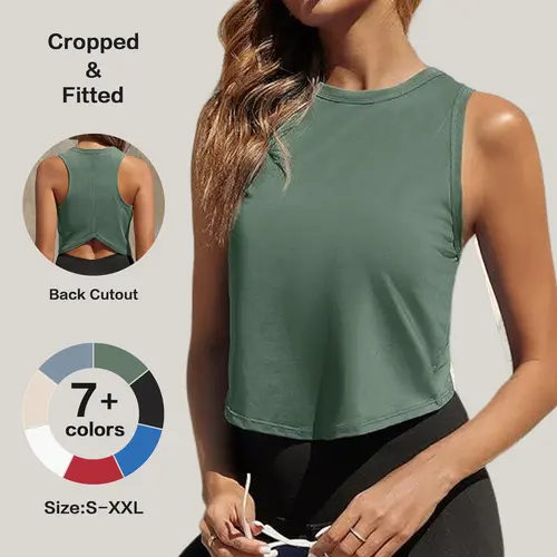 Fisoew Women's Trending Crop Top, Racerback Sleeveless Crewneck Athleisure Tank for Gym, Yoga & Running, Women's Workout Clothes summerwins,summeroutfits,vacationoutfits,beachoutfits #Summerwins  #DealsForYouDays,back to school,back to school shopping,soh