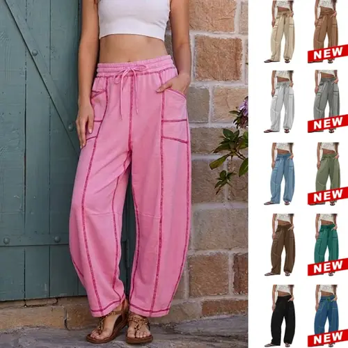 Yeokou Womens Baggy Wide Leg Pants Casual Summer Palazzo Pants Drawstring Waist Lounge Pants with Pockets,summerwins Trouser,back to school shopping,sohochic
