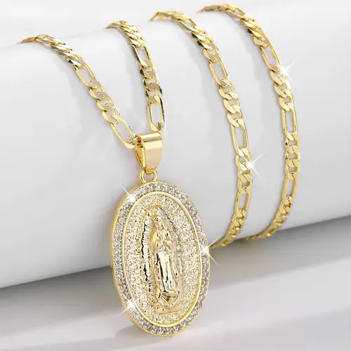 Fashion Luxury Virgin Mary Medal Charm Jewelry, Religious Cross Necklace Jewelry for Women & Girls, Faith Necklace, Trendy Charms Necklace, Trendy All-match & Exquisite Jewelry for Birthday Gift, Cross Link Chain