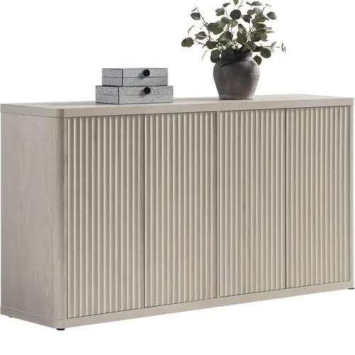 SICOTAS Wooden Storage Buffet Cabinet - 66.3" Wide Fluted Credenza with 4 Doors, Minimalist Accent Sideboard Media Console for Living Room, Kitchen, Wooden Storage Cabinet