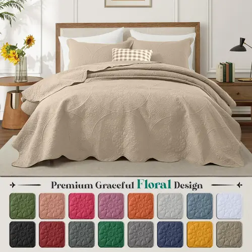 Imperial Homeware Floral Ultrasonic Quilted Bedspread Set – Lightweight Polyester Microfiber Coverlet with Pillow Sham(s), Machine Washable, Twin/Queen/King/California King